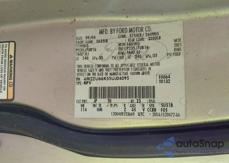 2005 Mercury Mountaineer z USA, uszkodzony, nr VIN 4M2ZU66K55UJ04095